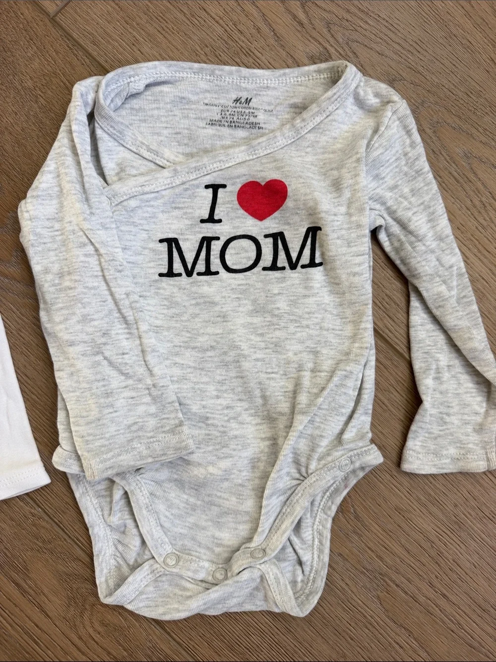 H&M Baby Bodysuits - White & Light Gray with Red Heart Prints